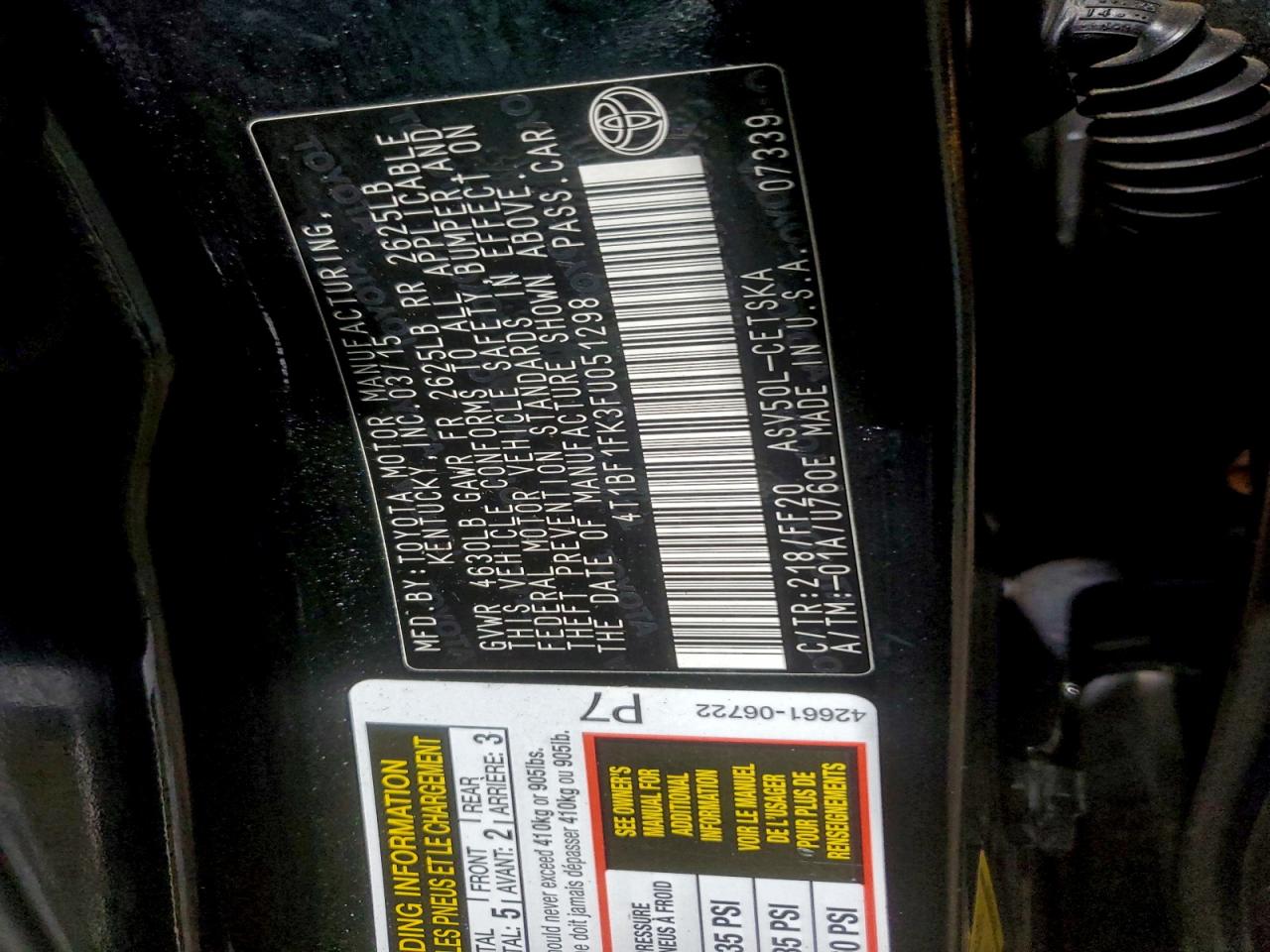 2015 Toyota Camry Le VIN: 4T1BF1FK3FU051298 Lot: 94780475