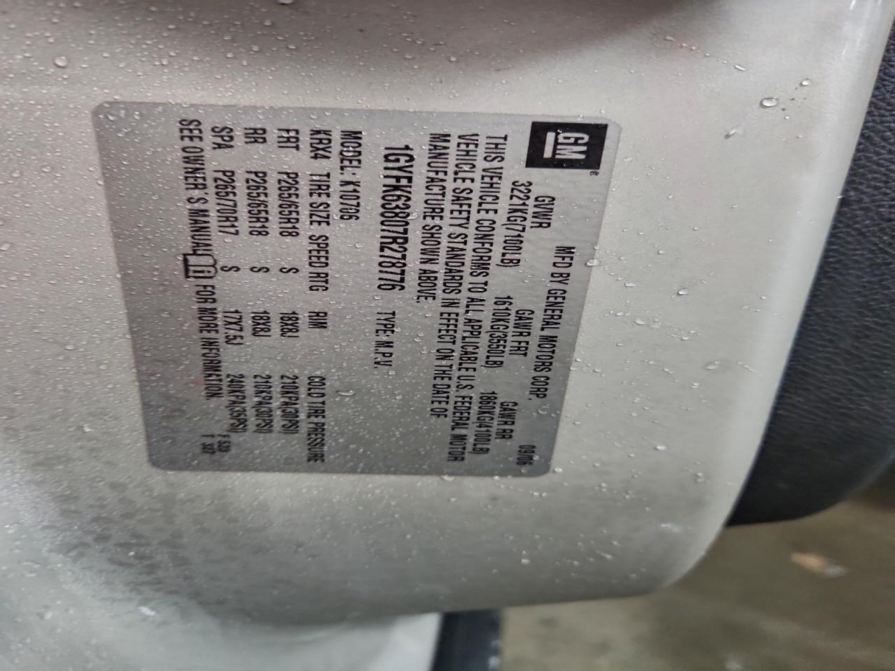 2007 Cadillac Escalade Luxury VIN: 1GYFK63807R278776 Lot: 94580355