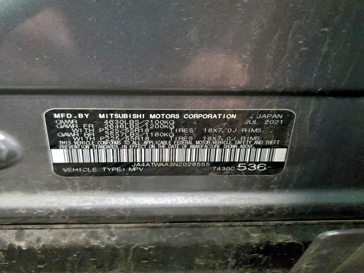 2022 Mitsubishi Eclipse Cross Se VIN: JA4ATWAA3NZ028555 Lot: 94698255