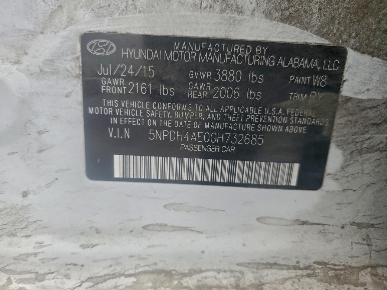 2016 Hyundai Elantra Se VIN: 5NPDH4AE0GH732685 Lot: 94135535