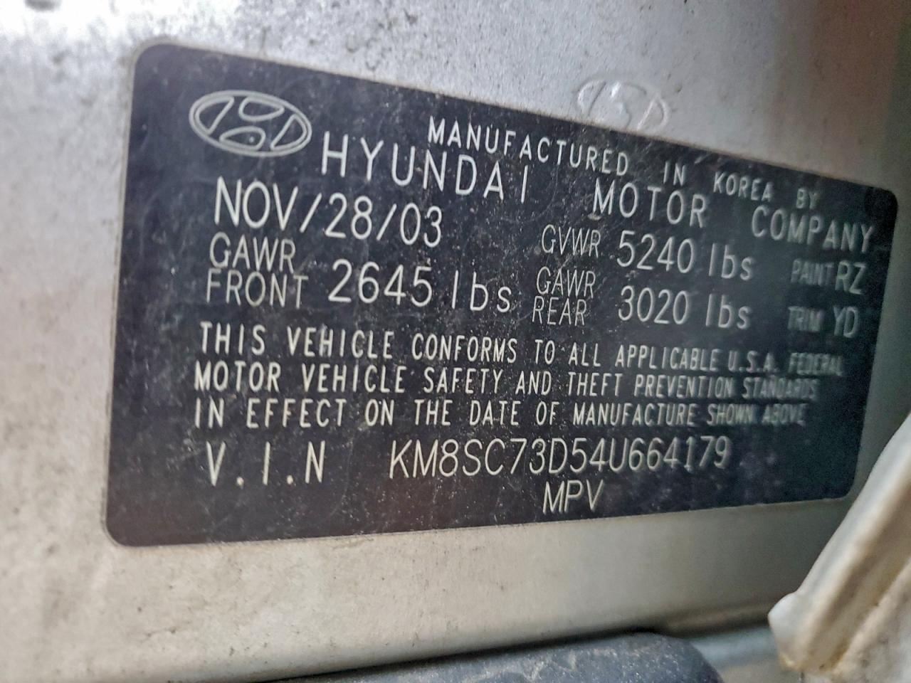 2004 Hyundai Santa Fe Gls VIN: KM8SC73D54U664179 Lot: 95117845