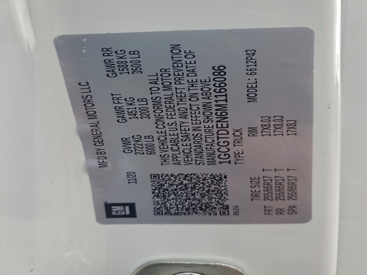 2021 Chevrolet Colorado Z71 VIN: 1GCGTDEN6M1166086 Lot: 94984535