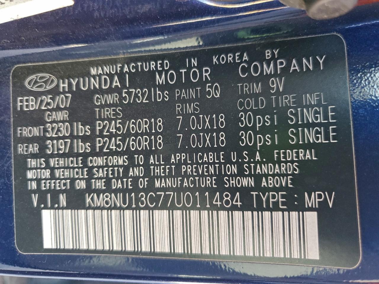 2007 Hyundai Veracruz Gls VIN: KM8NU13C77U011484 Lot: 97433535