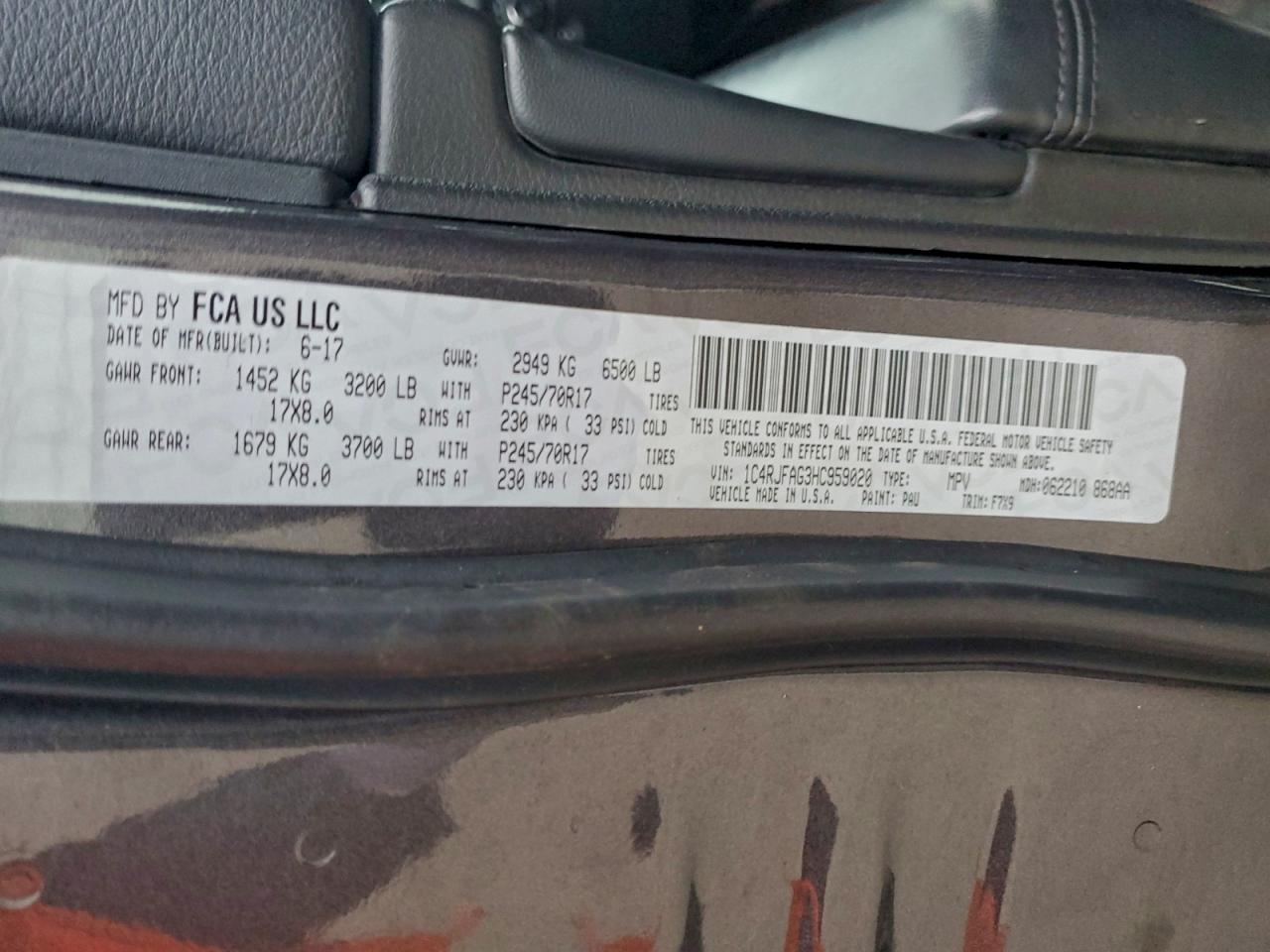 2017 Jeep Grand Cherokee Laredo VIN: 1C4RJFAG3HC959020 Lot: 95770345