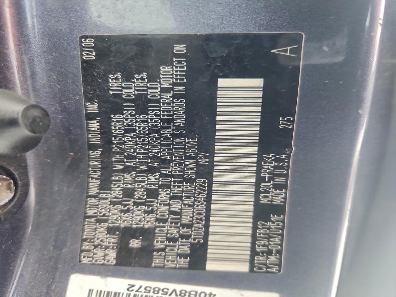 2006 Toyota Sienna Ce VIN: 5TDZA23C06S462229 Lot: 94898535