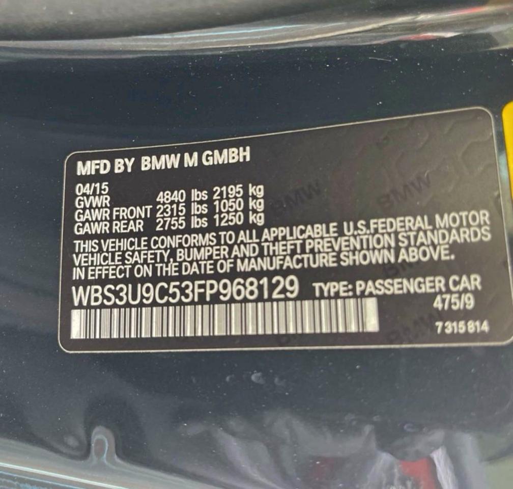 2015 BMW M4 VIN: WBS3U9C53FP968129 Lot: 97882445