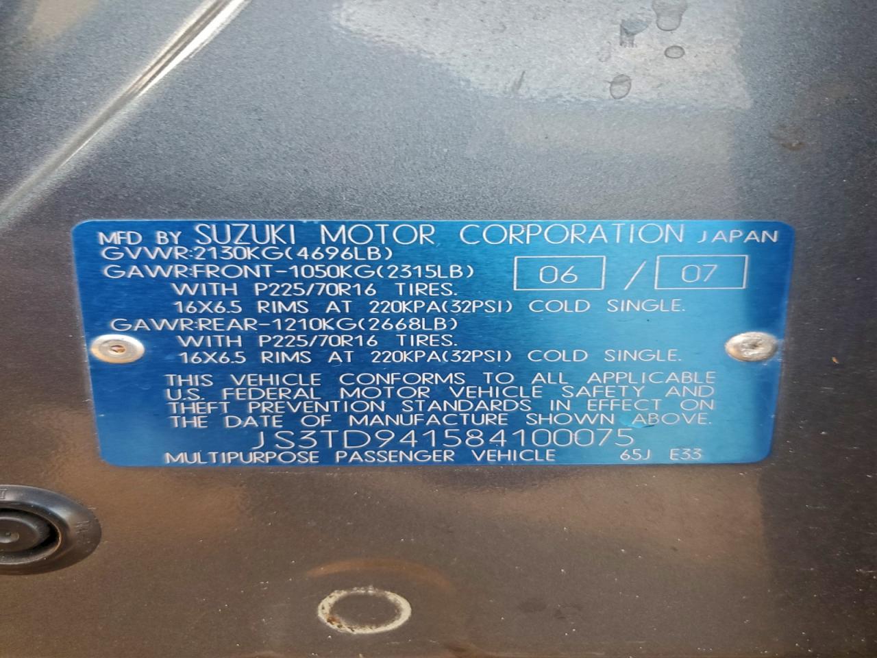 2008 Suzuki Grand Vitara VIN: JS3TD941584100075 Lot: 95678105