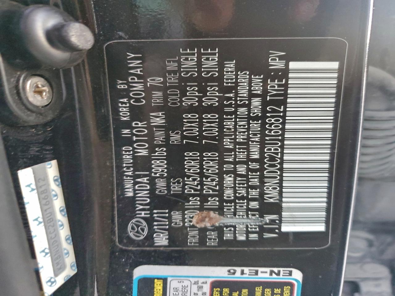 2011 Hyundai Veracruz Gls VIN: KM8NUDCC2BU166812 Lot: 94389535