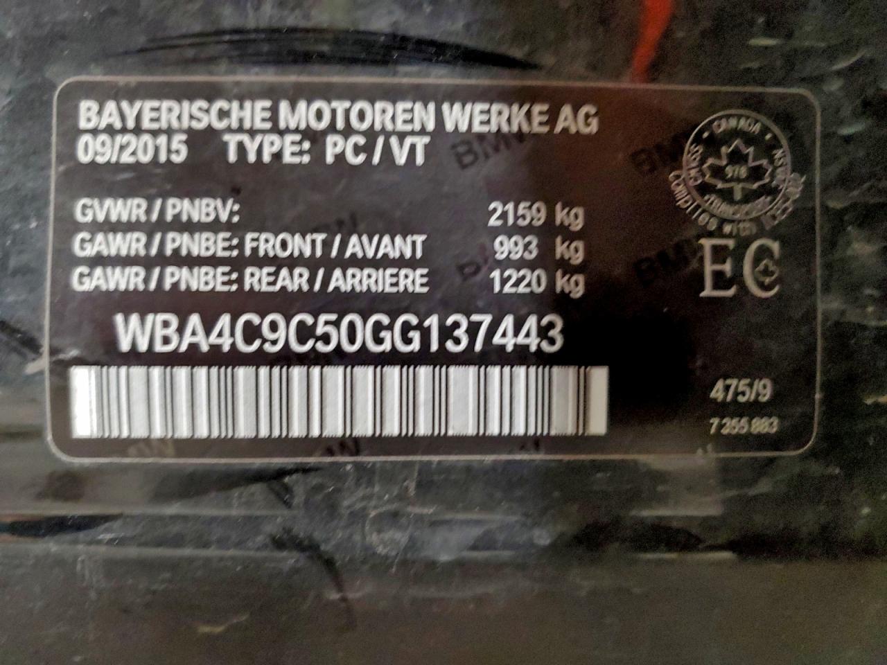 2016 BMW 428 Xi Gran Coupe Sulev VIN: WBA4C9C50GG137443 Lot: 93823615