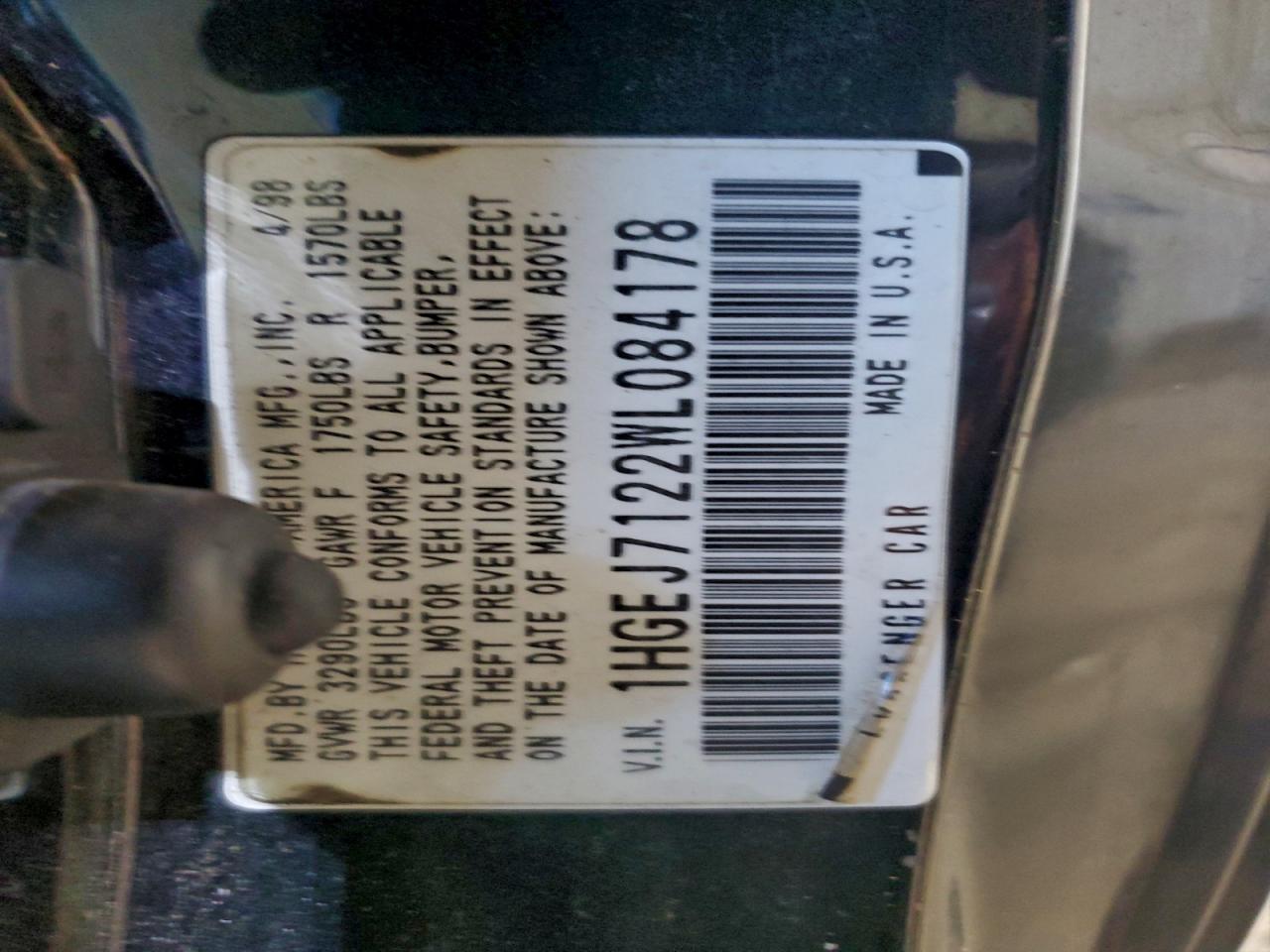 1998 Honda Civic Hx VIN: 1HGEJ7122WL084178 Lot: 95766905