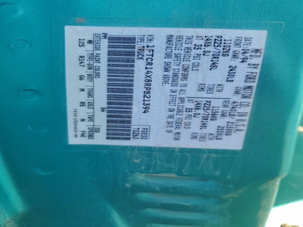 1994 Ford Ranger Super Cab VIN: 1FTCR14X8RPB21394 Lot: 93523205