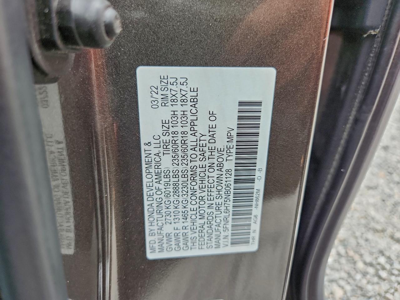 2022 Honda Odyssey Exl VIN: 5FNRL6H75NB061128 Lot: 97822795