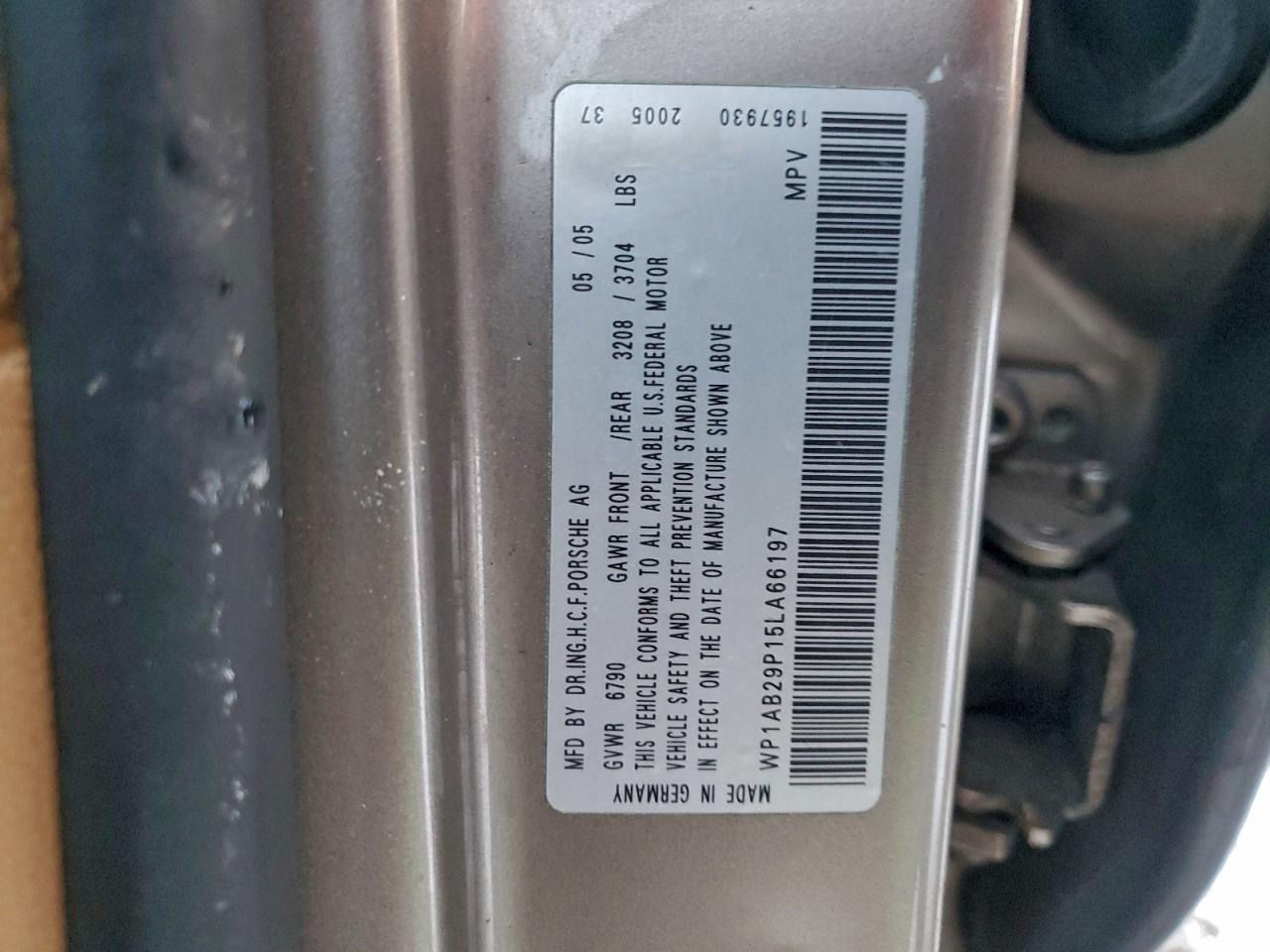 2005 Porsche Cayenne S VIN: WP1AB29P15LA66197 Lot: 91960625