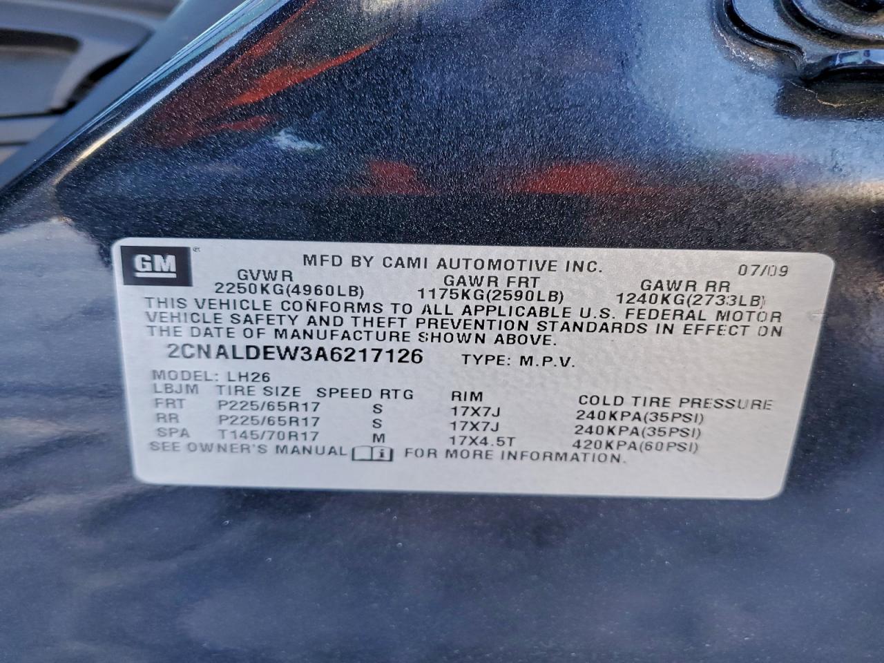 2010 Chevrolet Equinox Lt VIN: 2CNALDEW3A6217126 Lot: 94894765