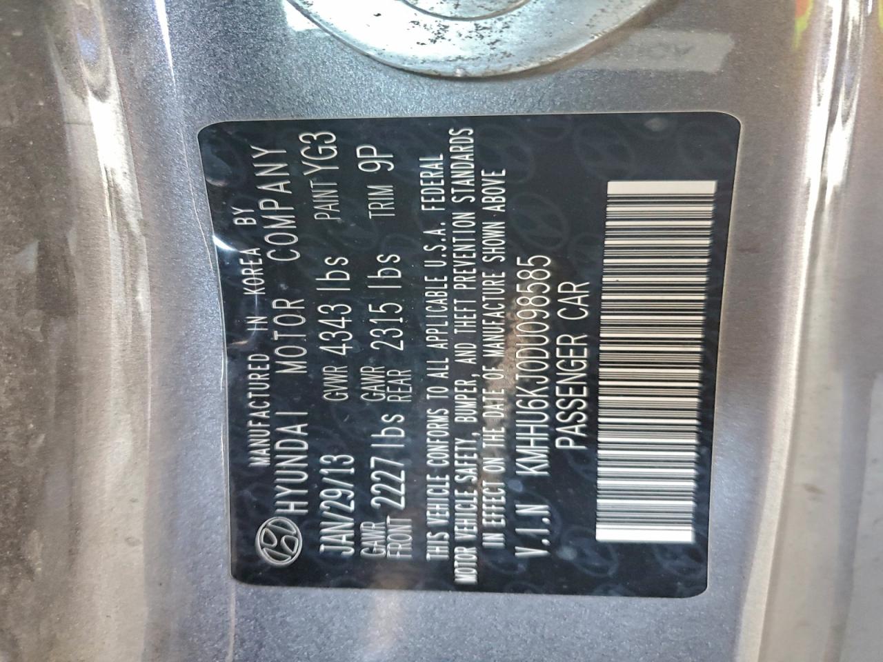 2013 Hyundai Genesis Coupe 3.8L VIN: KMHHU6KJ0DU098585 Lot: 96022385