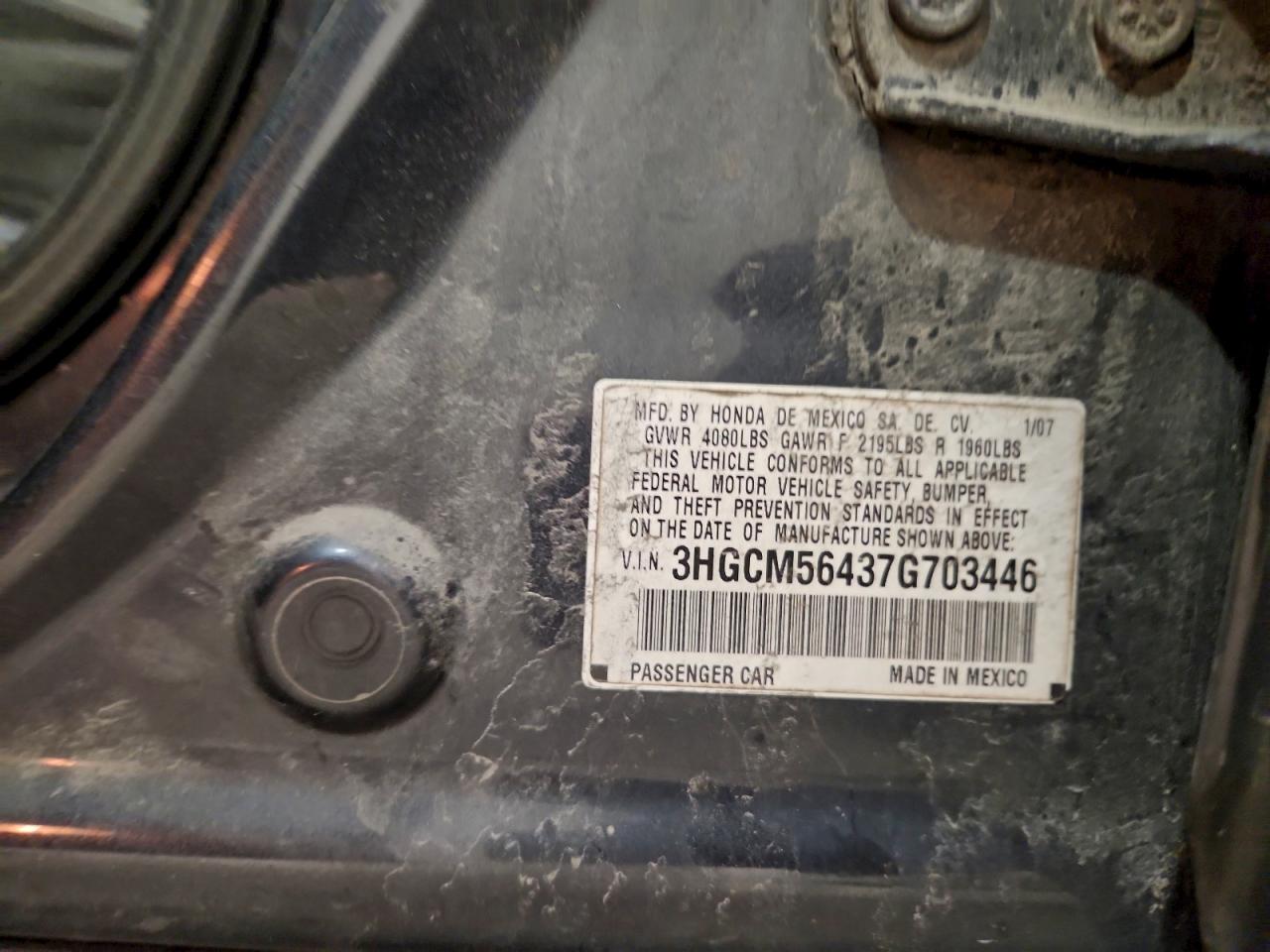 2007 Honda Accord Lx VIN: 3HGCM56437G703446 Lot: 97508095