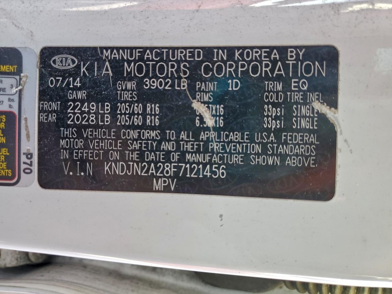 2015 Kia Soul VIN: KNDJN2A28F7121456 Lot: 96410585