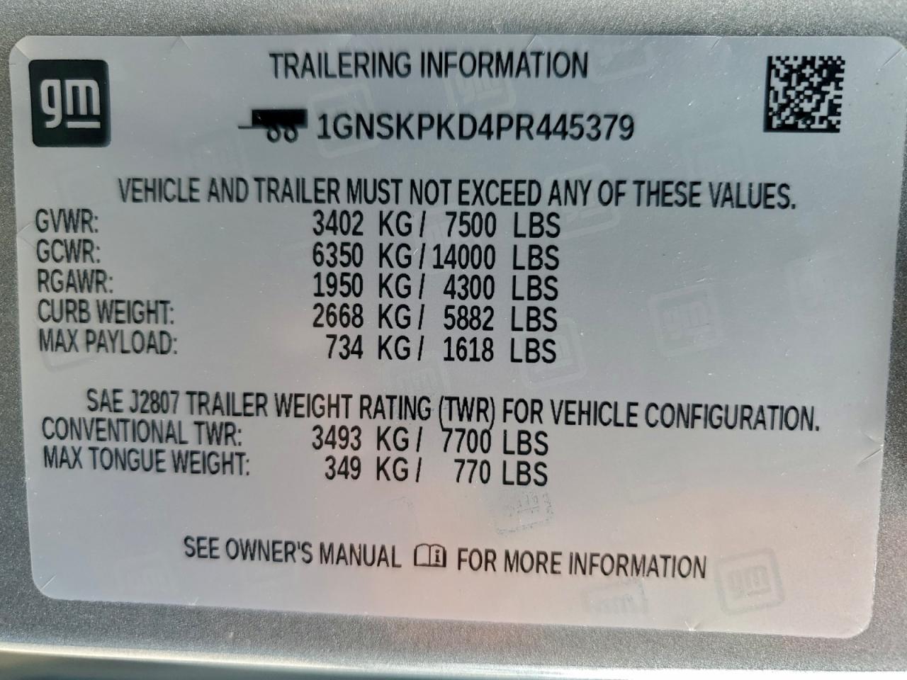 2023 Chevrolet Tahoe K1500 Z71 VIN: 1GNSKPKD4PR445379 Lot: 95682805