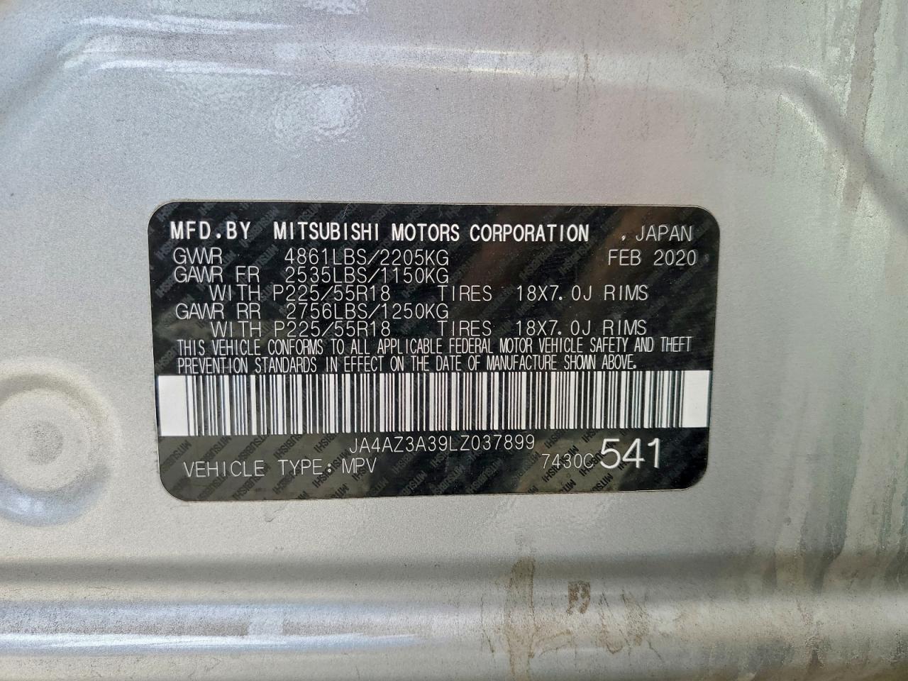 2020 Mitsubishi Outlander Se VIN: JA4AZ3A39LZ037899 Lot: 96742535