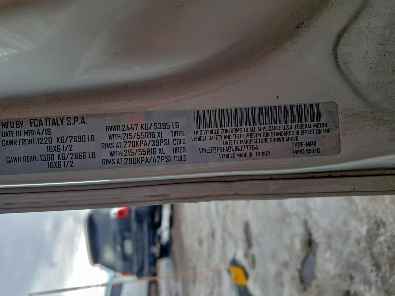 2018 Ram Promaster City Delivery Van VIN: ZFBERFAB1J6J77754 Lot: 90945075