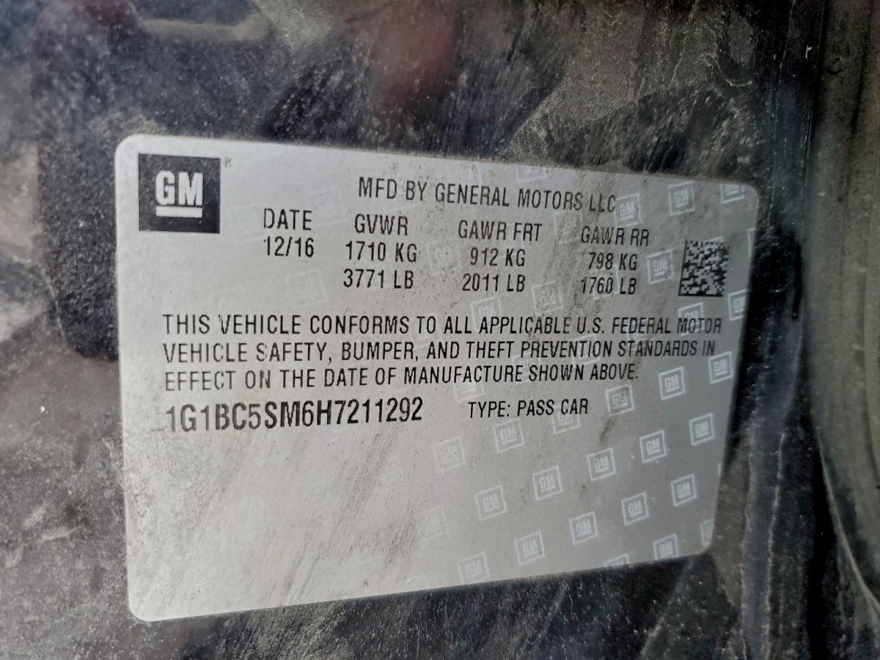 2017 Chevrolet Cruze Ls VIN: 1G1BC5SM6H7211292 Lot: 94676295