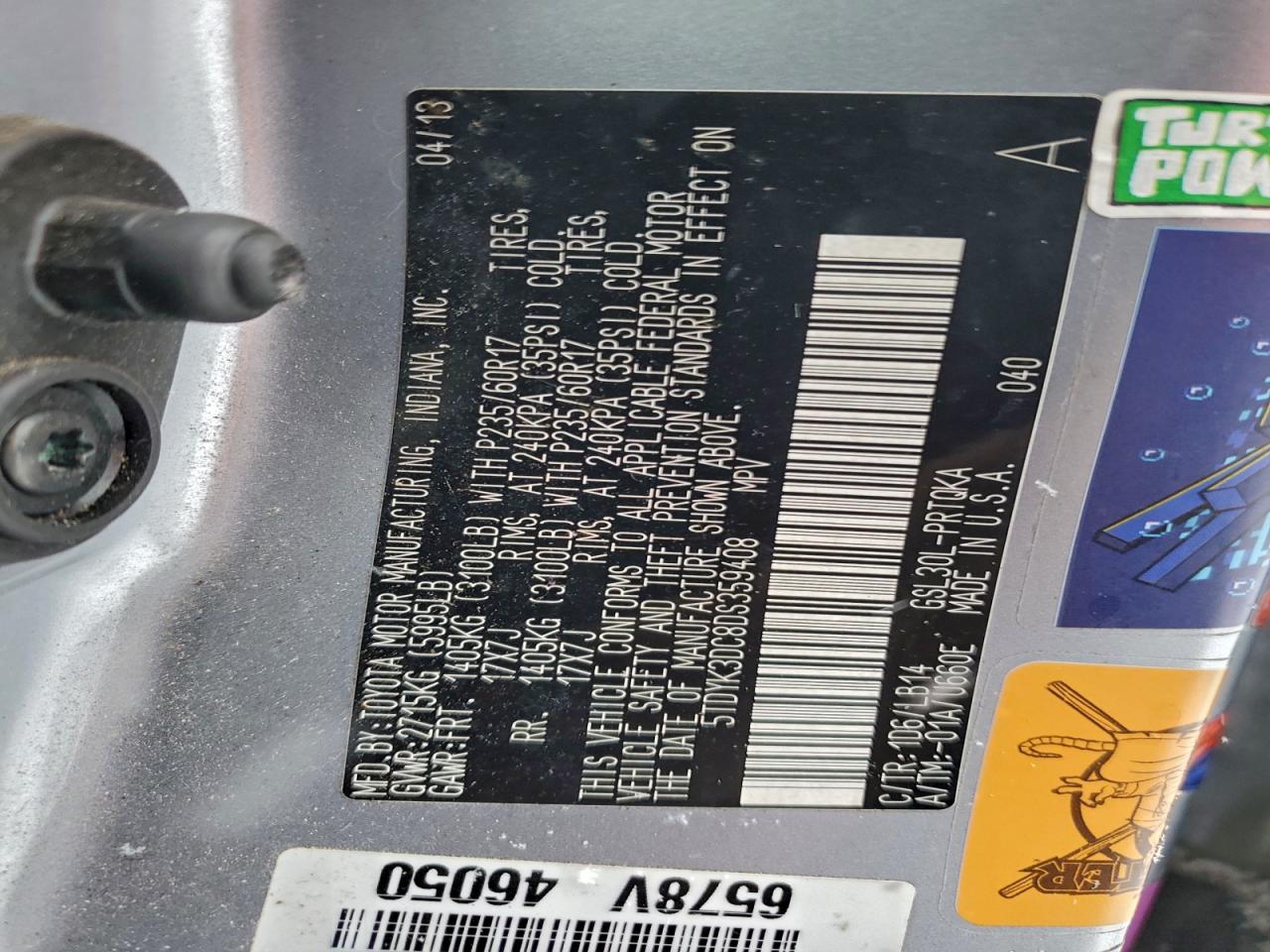 2013 Toyota Sienna Xle VIN: 5TDYK3DC8DS359408 Lot: 95032825