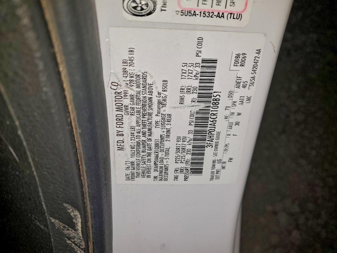 2012 Ford Fusion Sel VIN: 3FAHP0JA6CR108851 Lot: 94999405