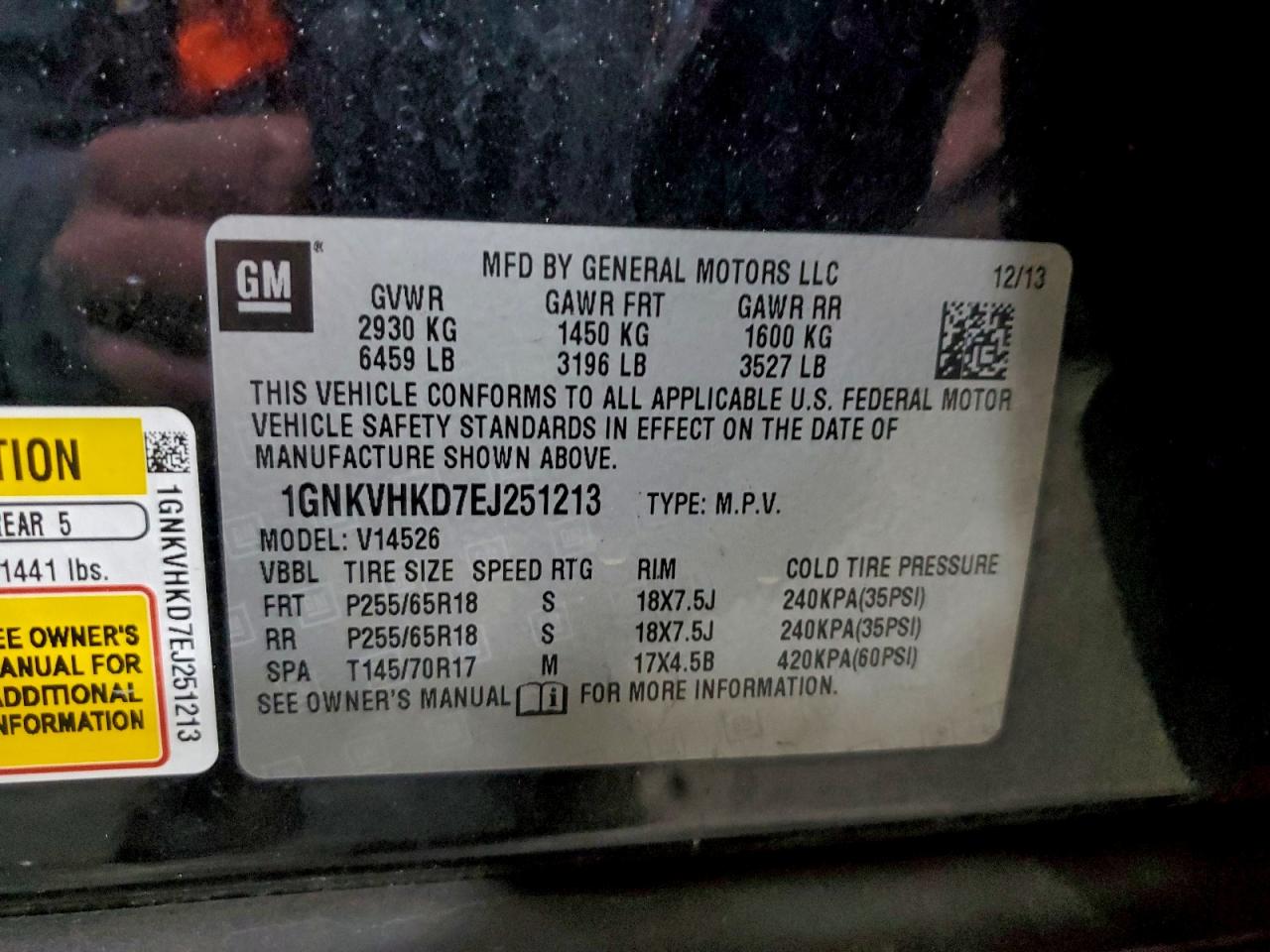 2014 Chevrolet Traverse Lt VIN: 1GNKVHKD7EJ251213 Lot: 97019445