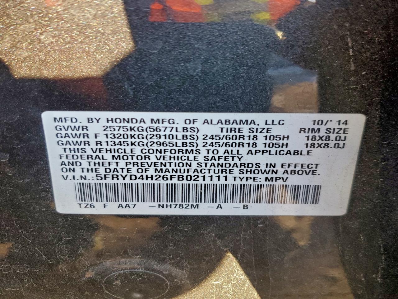 2015 Acura Mdx VIN: 5FRYD4H26FB021111 Lot: 94370725