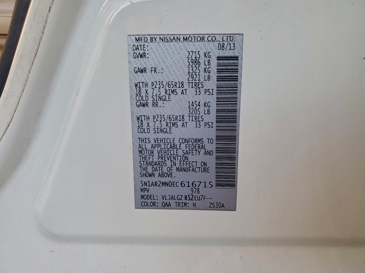 2014 Nissan Pathfinder S VIN: 5N1AR2MN0EC616715 Lot: 95280075