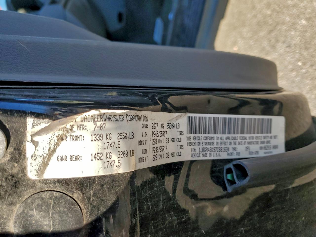 2007 Jeep Grand Cherokee Laredo VIN: 1J8GR48K97C681634 Lot: 93994255