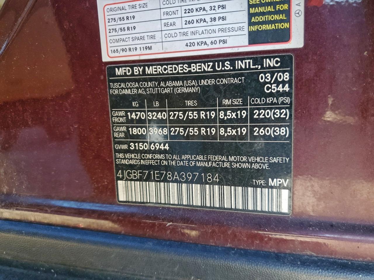 2008 Mercedes-Benz Gl 450 4Matic VIN: 4JGBF71E78A397184 Lot: 96958475