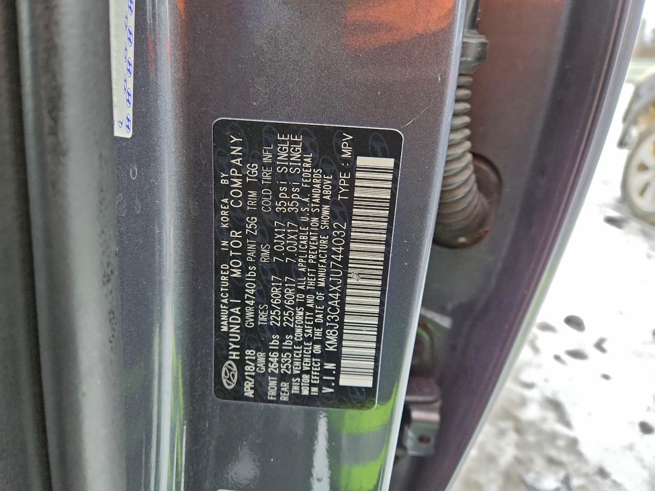 2018 Hyundai Tucson Sel VIN: KM8J3CA4XJU744032 Lot: 96310475