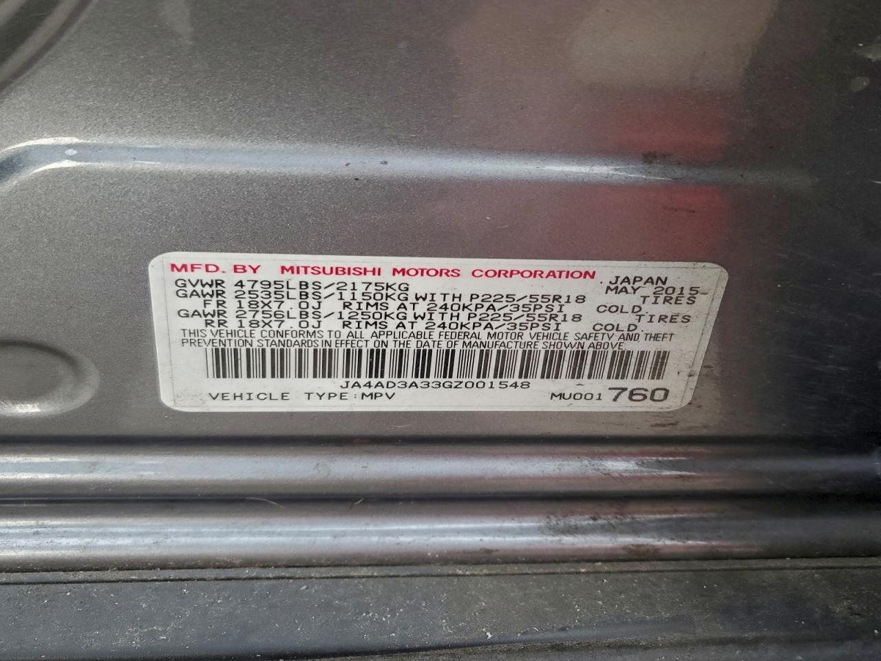 2016 Mitsubishi Outlander Se VIN: JA4AD3A33GZ001548 Lot: 95088475