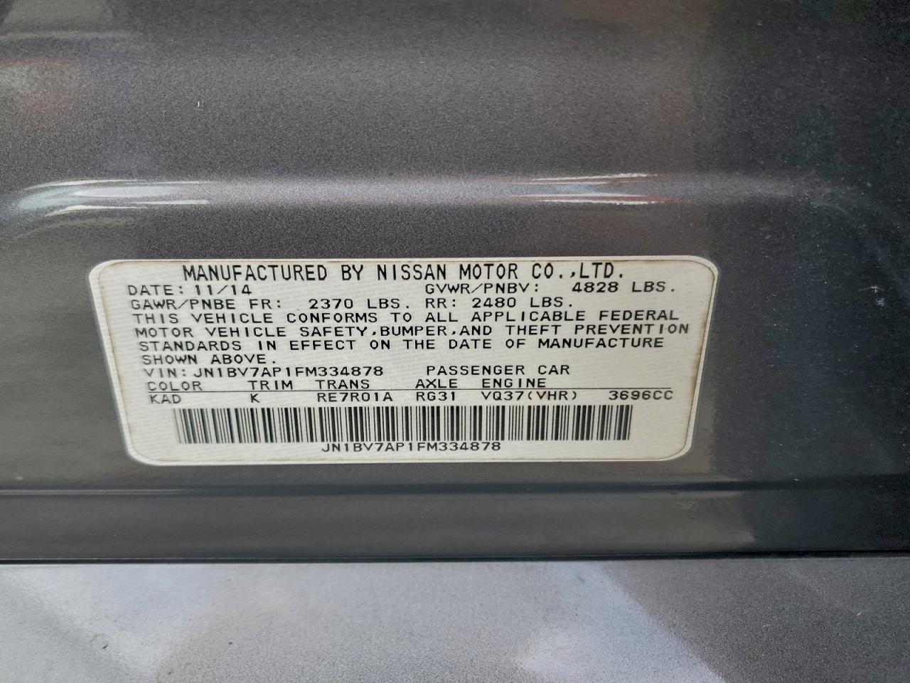 2015 Infiniti Q50 Base VIN: JN1BV7AP1FM334878 Lot: 97838215