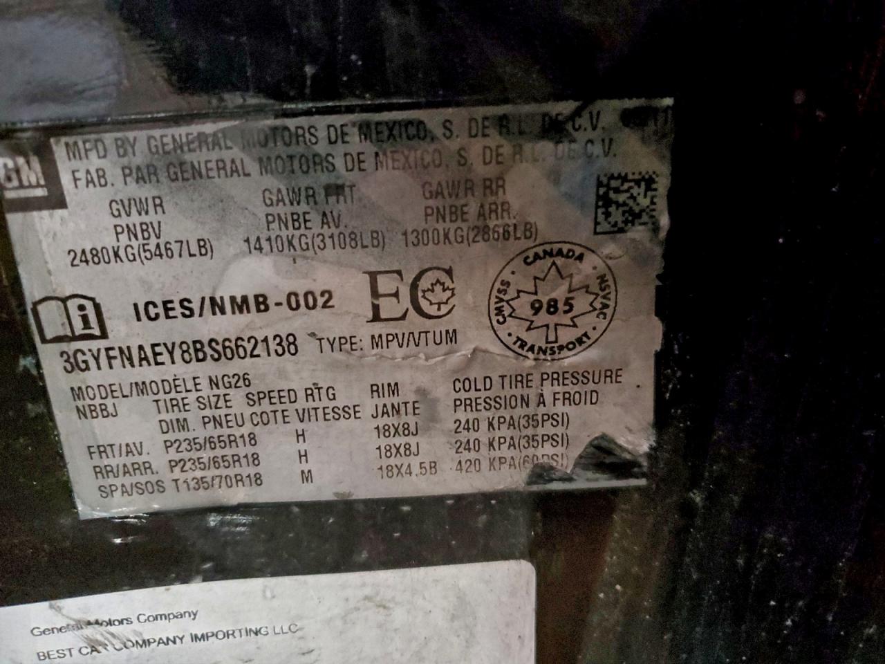 2011 Cadillac Srx Luxury Collection VIN: 3GYFNAEY8BS662138 Lot: 92094535