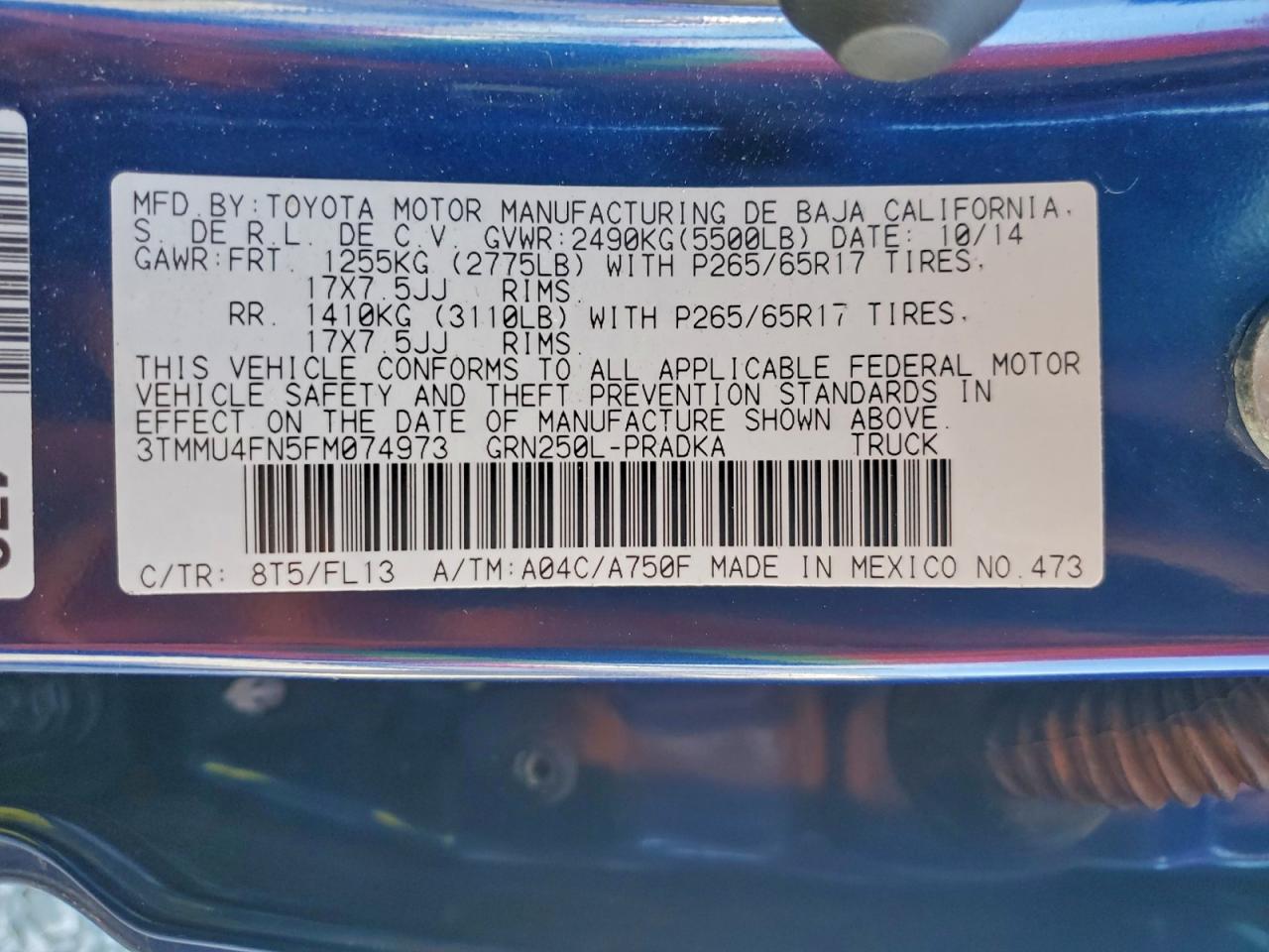 2015 Toyota Tacoma Double Cab Long Bed VIN: 3TMMU4FN5FM074973 Lot: 95761175