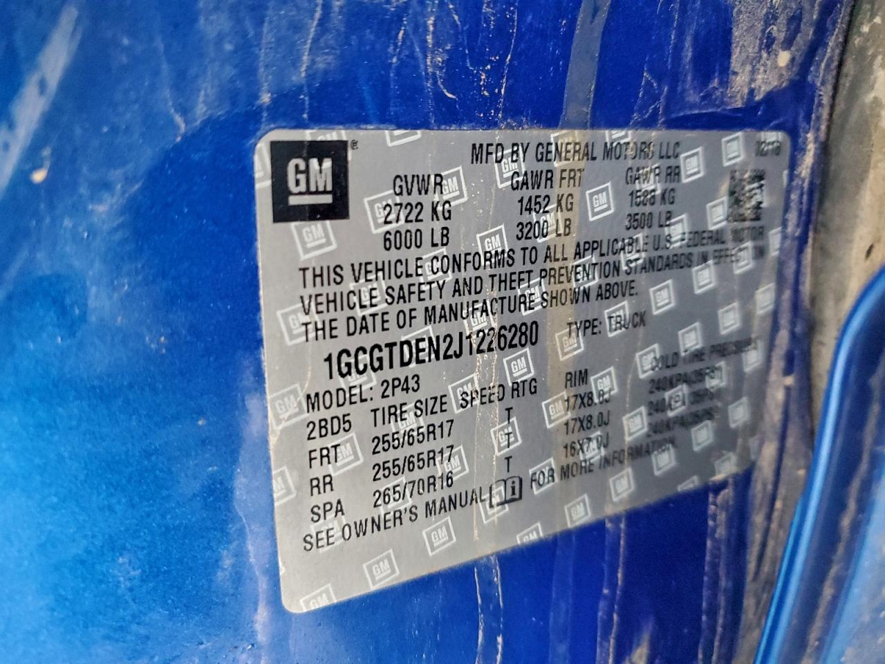 2018 Chevrolet Colorado Z71 VIN: 1GCGTDEN2J1226280 Lot: 95015785