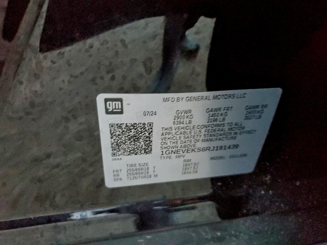 2024 Chevrolet Traverse Ls VIN: 1GNEVEKS6RJ191439 Lot: 95627235