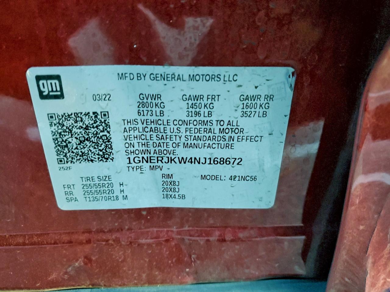 2022 Chevrolet Traverse Rs VIN: 1GNERJKW4NJ168672 Lot: 94828935