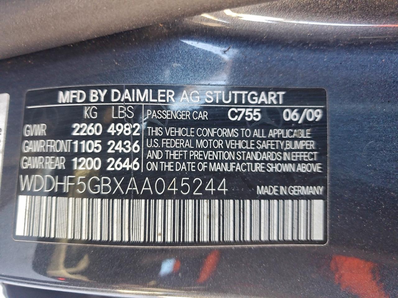 2010 Mercedes-Benz E 350 VIN: WDDHF5GBXAA045244 Lot: 96946165