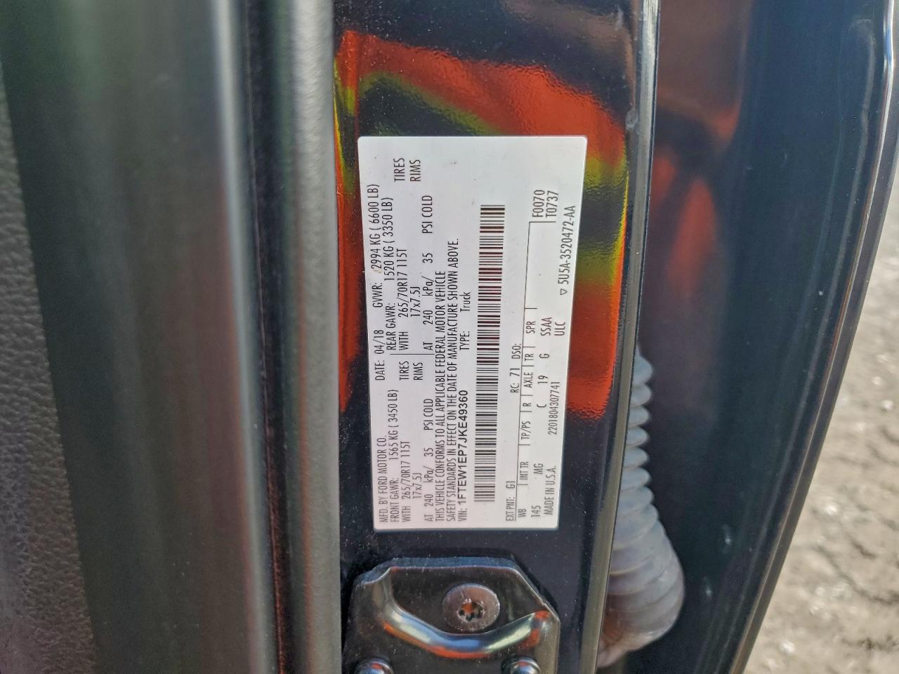 2018 Ford F150 Supercrew VIN: 1FTEW1EP7JKE49360 Lot: 96619945