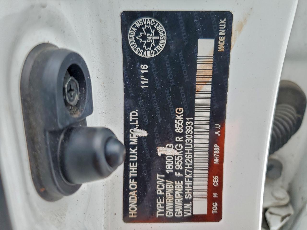 2017 Honda Civic Lx VIN: SHHFK7H26HU303931 Lot: 95142375