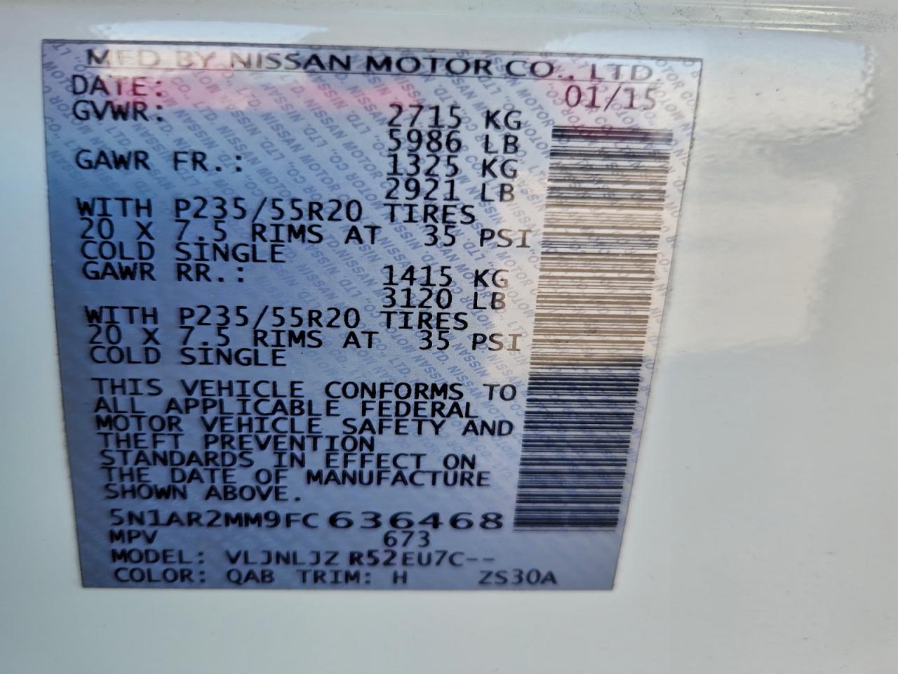 2015 Nissan Pathfinder S VIN: 5N1AR2MM9FC636468 Lot: 95151695