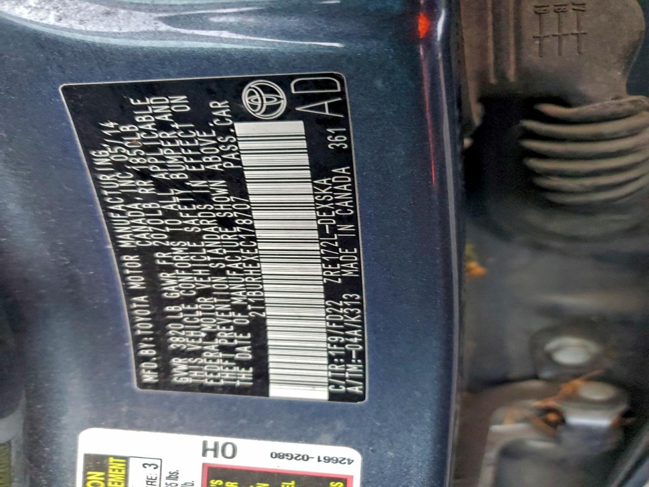 2014 Toyota Corolla L VIN: 2T1BURHEXEC178707 Lot: 96154565