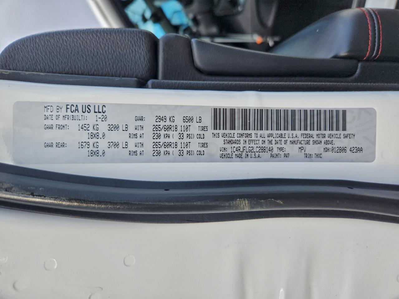 2020 Jeep Grand Cherokee Trailhawk VIN: 1C4RJFLG2LC288140 Lot: 96369615