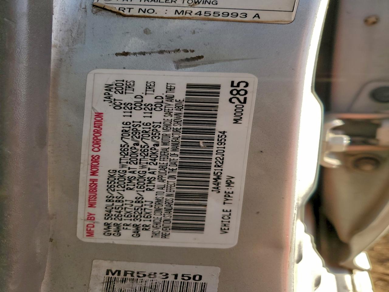 2002 Mitsubishi Montero Limited VIN: JA4MW51R22J019554 Lot: 95320795