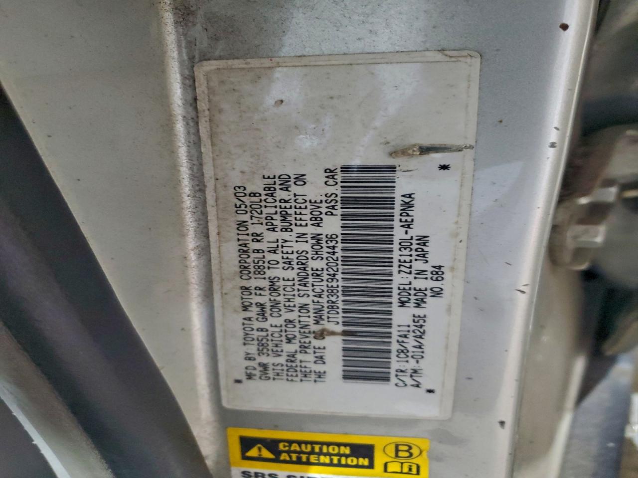 2004 Toyota Corolla Ce VIN: JTDBR38E942024436 Lot: 96258515