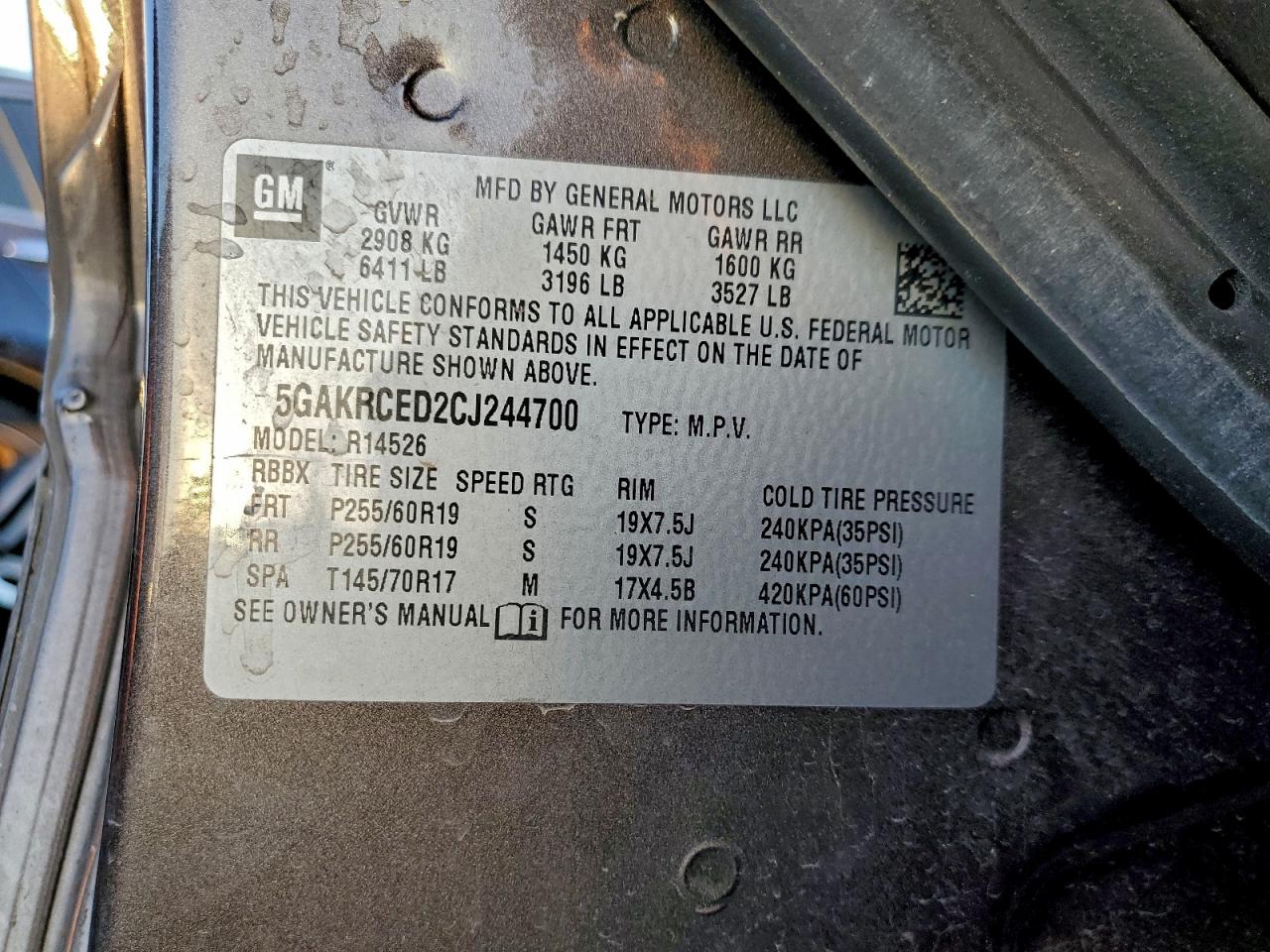 2012 Buick Enclave VIN: 5GAKRCED2CJ244700 Lot: 94932565