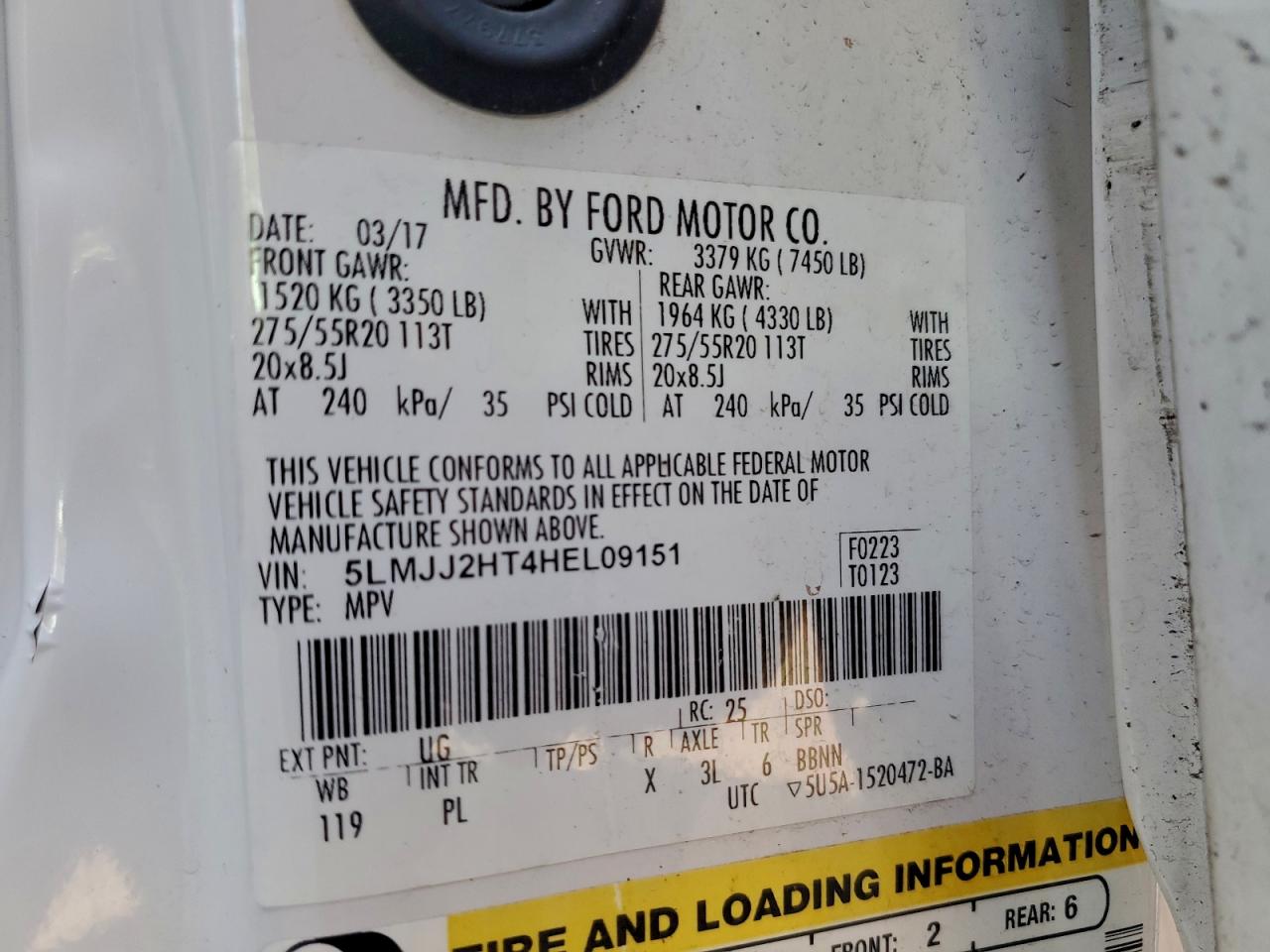 2017 Lincoln Navigator Select VIN: 5LMJJ2HT4HEL09151 Lot: 96324545